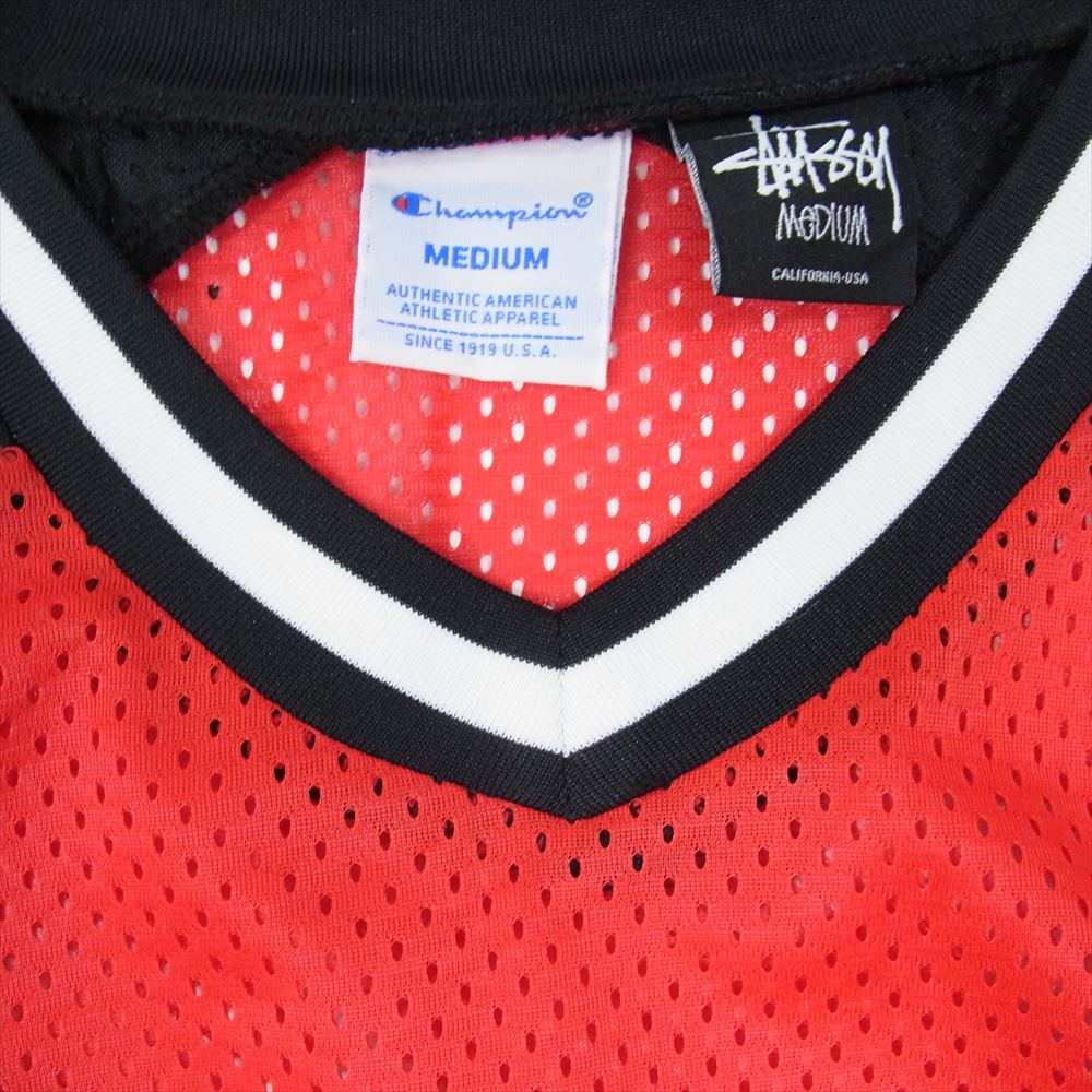 STUSSY ステューシー C8-F407 × Champion チャンピオン ホッケーシャツ メッシュ 半袖 レッド系 M【中古】