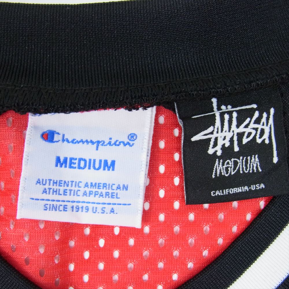 STUSSY ステューシー C8-F407 × Champion チャンピオン ホッケーシャツ メッシュ 半袖 レッド系 M【中古】