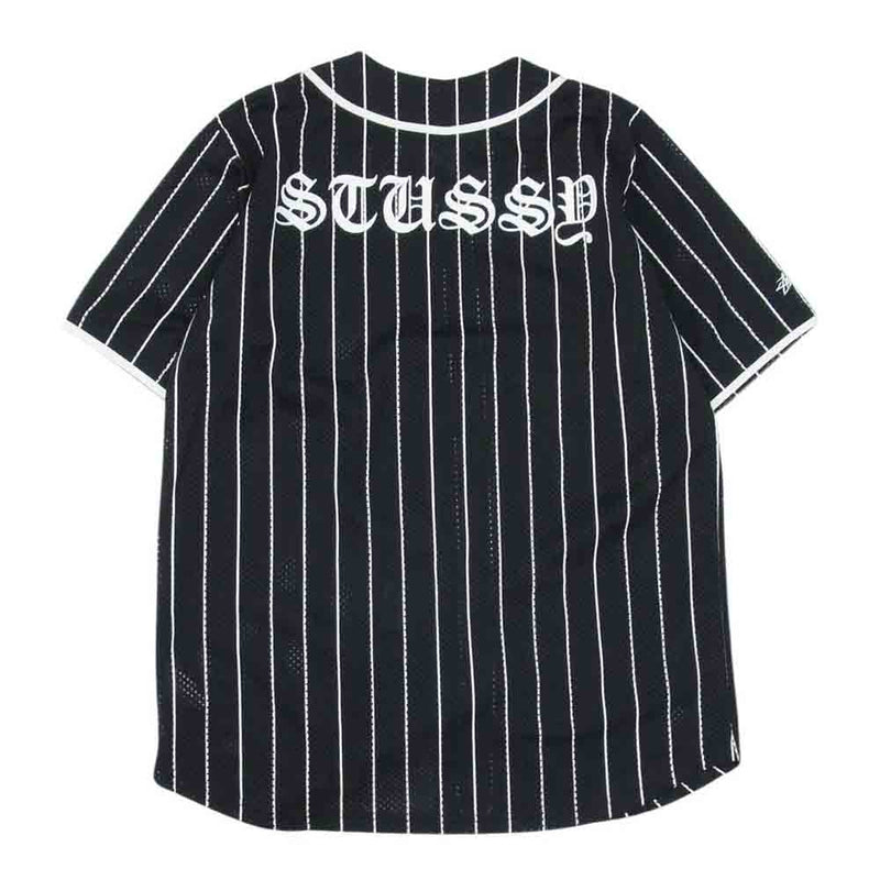 STUSSY ステューシー BASEBALL SHIRT ベースボール シャツ 半袖 メッシュ ストライプ ブラック系 M【中古】