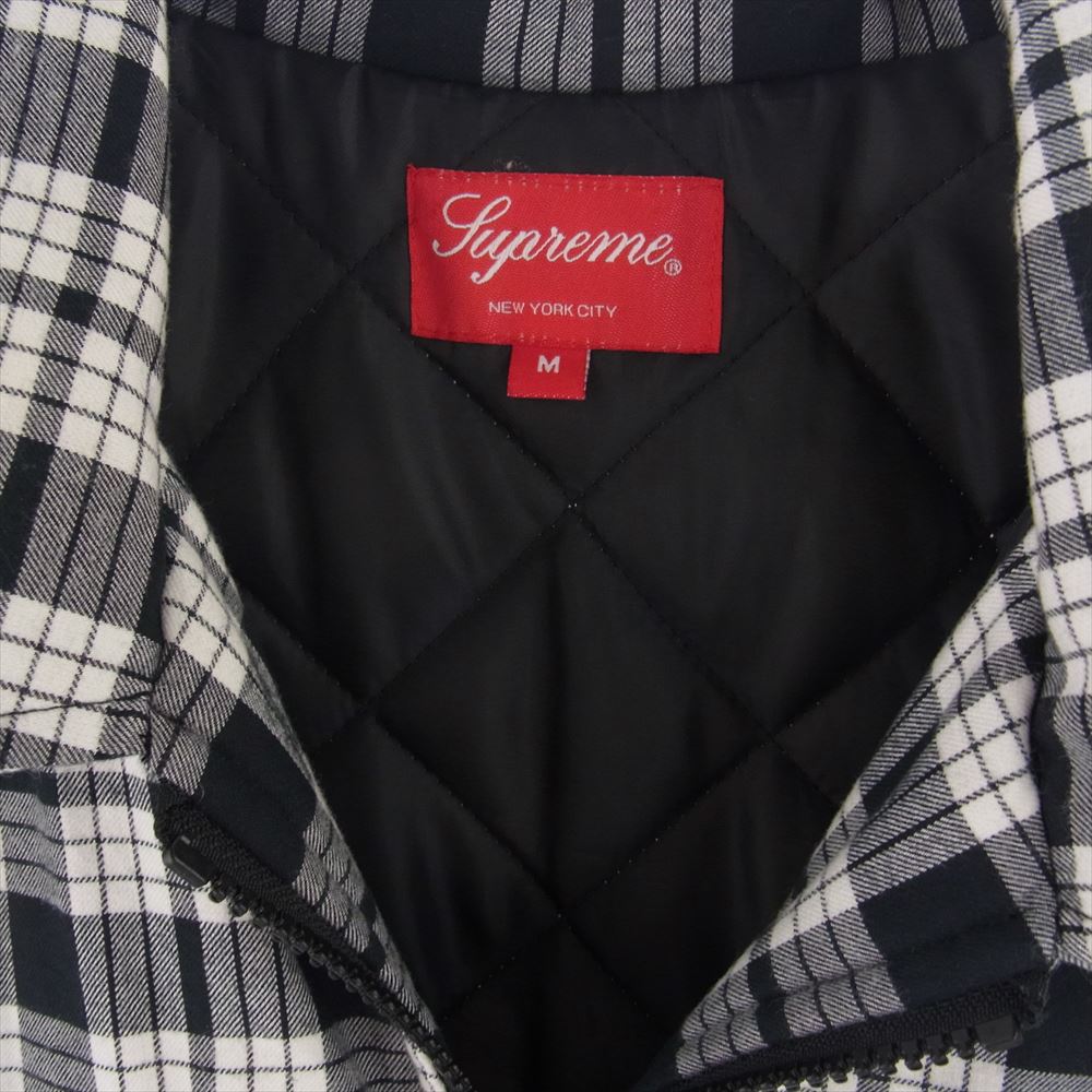 Supreme シュプリーム 14AW Quilted Zip Flannel Shirt キルテッド ジップ フランネル シャツ チェック 中綿 ジャケット ※フード欠品 ブラック系 ホワイト系 M【中古】