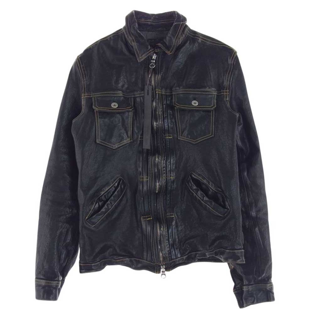 ISAMUKATAYAMA BACKLASH イサムカタヤマバックラッシュ 1529-05 RIDE OR DIE ポーランド ショルダー レザー イエローステッチ ジャケット ブラック系 L 3【中古】