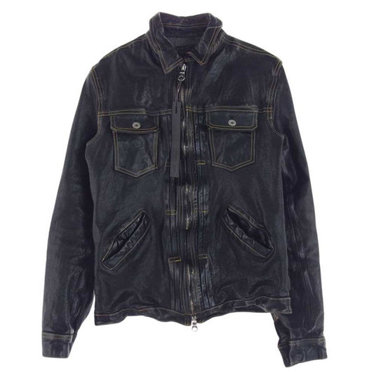 ISAMUKATAYAMA BACKLASH イサムカタヤマバックラッシュ 1529-05 RIDE OR DIE ポーランド ショルダー レザー イエローステッチ ジャケット ブラック系 L 3【中古】
