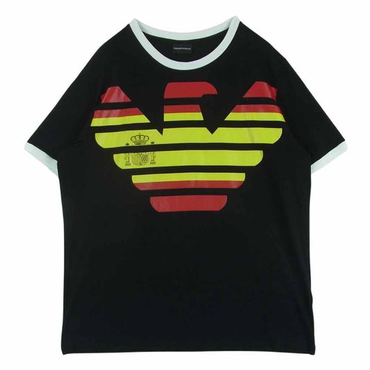 Emporio Armani エンポリオ・アルマーニ 3H1T9H 1J91Z ビッグ ロゴ 半袖 リンガー Tシャツ ブラック系 XL【美品】【中古】