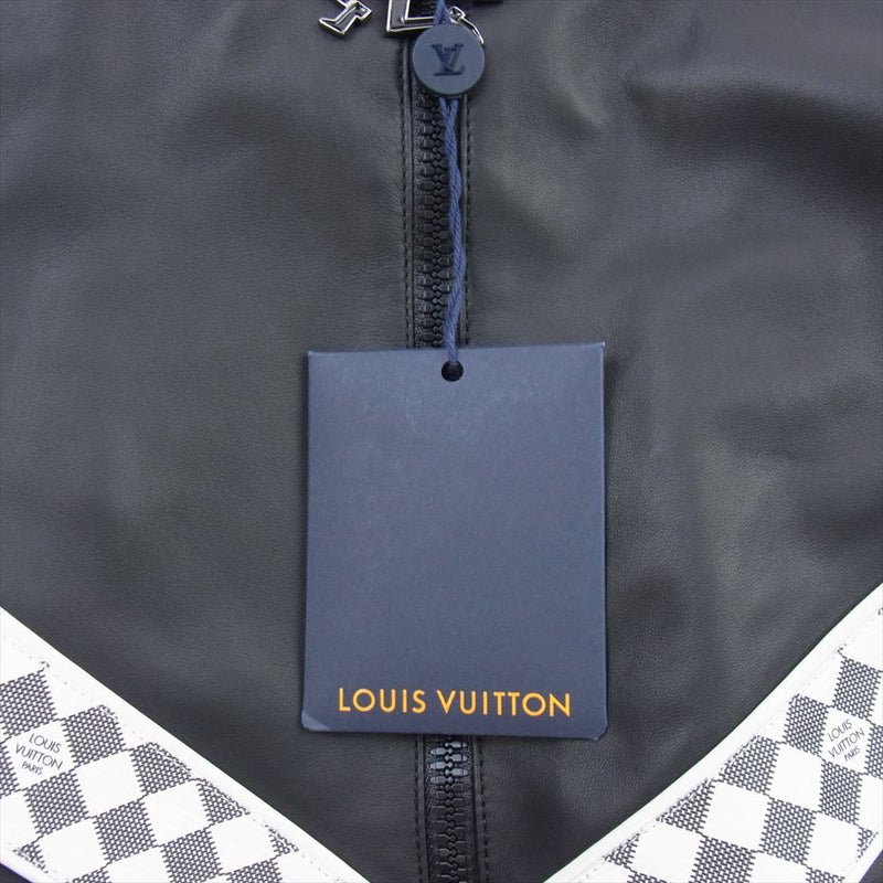 LOUIS VUITTON ルイ・ヴィトン 22SS RM221 I85 HML61E 国内正規品 ダミエ ライン ロゴ ラムレザー ジャケット ブラック系 M【極上美品】【中古】