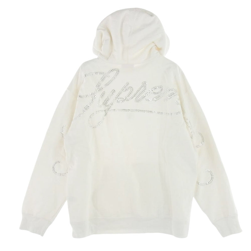 Supreme シュプリーム 19AW Rhinestone Script Hooded ラインストーン スクリプト フーデッド スウェット パーカー ホワイト系 L【中古】