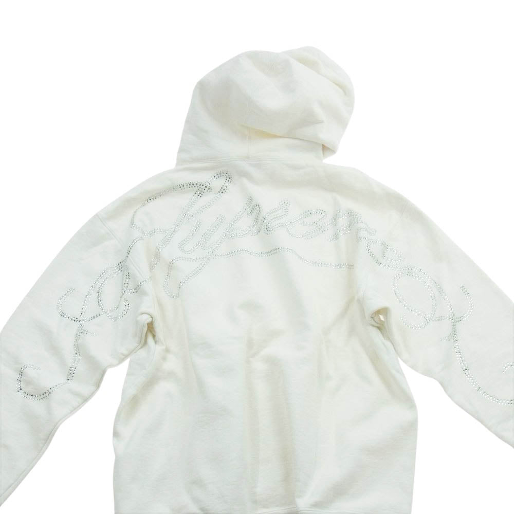 Supreme シュプリーム 19AW Rhinestone Script Hooded ラインストーン スクリプト フーデッド スウェット パーカー ホワイト系 L【中古】