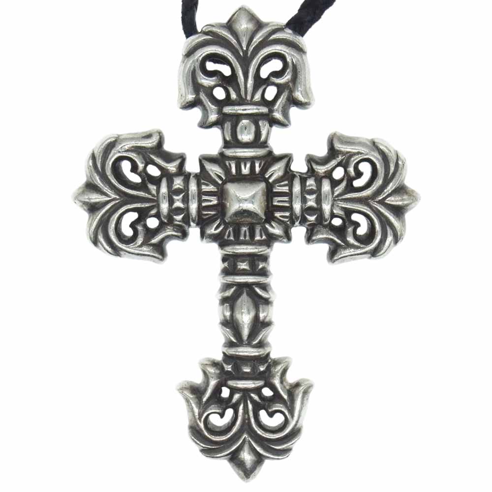 CHROME HEARTS クロムハーツ（原本無） FILIG CROSS-LRG LB ラージ フィリグリー クロス レザーブレイド ネックレス【中古】