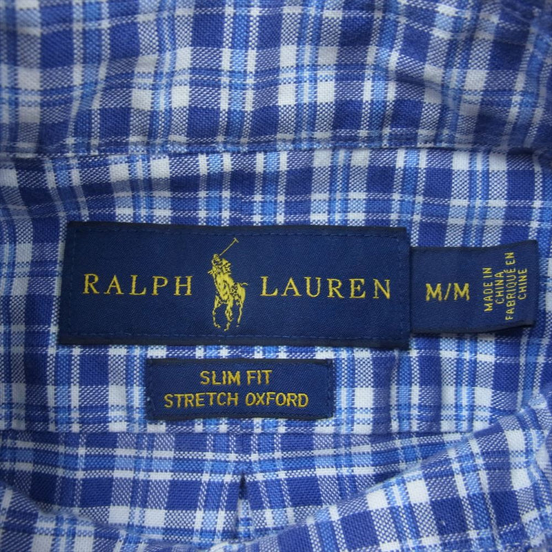 RALPH LAUREN ラルフローレン SLIM FIT 長袖 ボタンダウン シャツ ブルー系 M【中古】