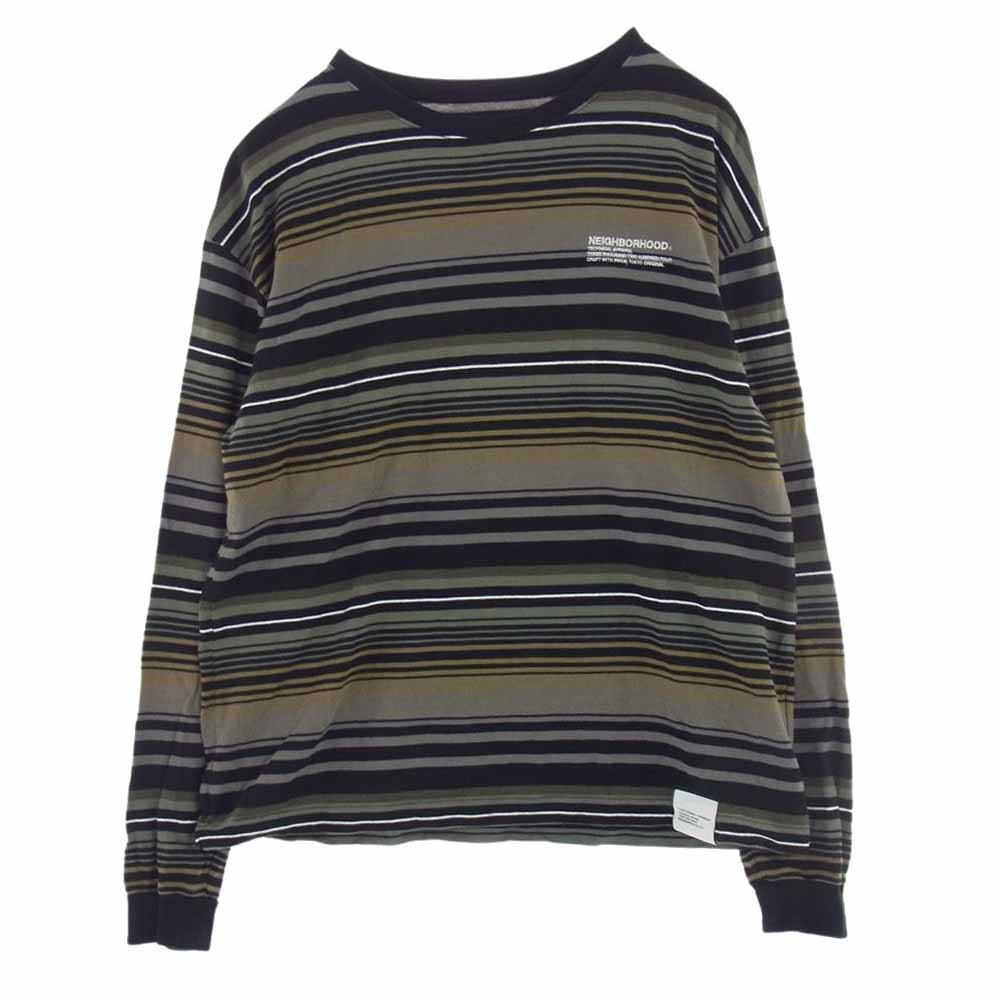 NEIGHBORHOOD ネイバーフッド 24SS 241FPNH-CSM11 BORDER CREWNECK LS 天竺 ボーダー クルーネック 長袖 Ｔシャツ カーキ系 ブラック系 L【中古】