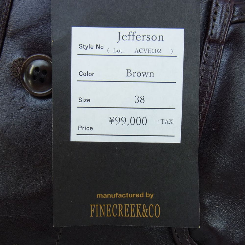 FINE CREEK LEATHERS ファインクリークレザー CVE002 FINE CREEK ＆CO Jefferson ジェファーソン ベジタン ホースハイド レザー ベスト ブラウン系 38【新古品】【未使用】【中古】