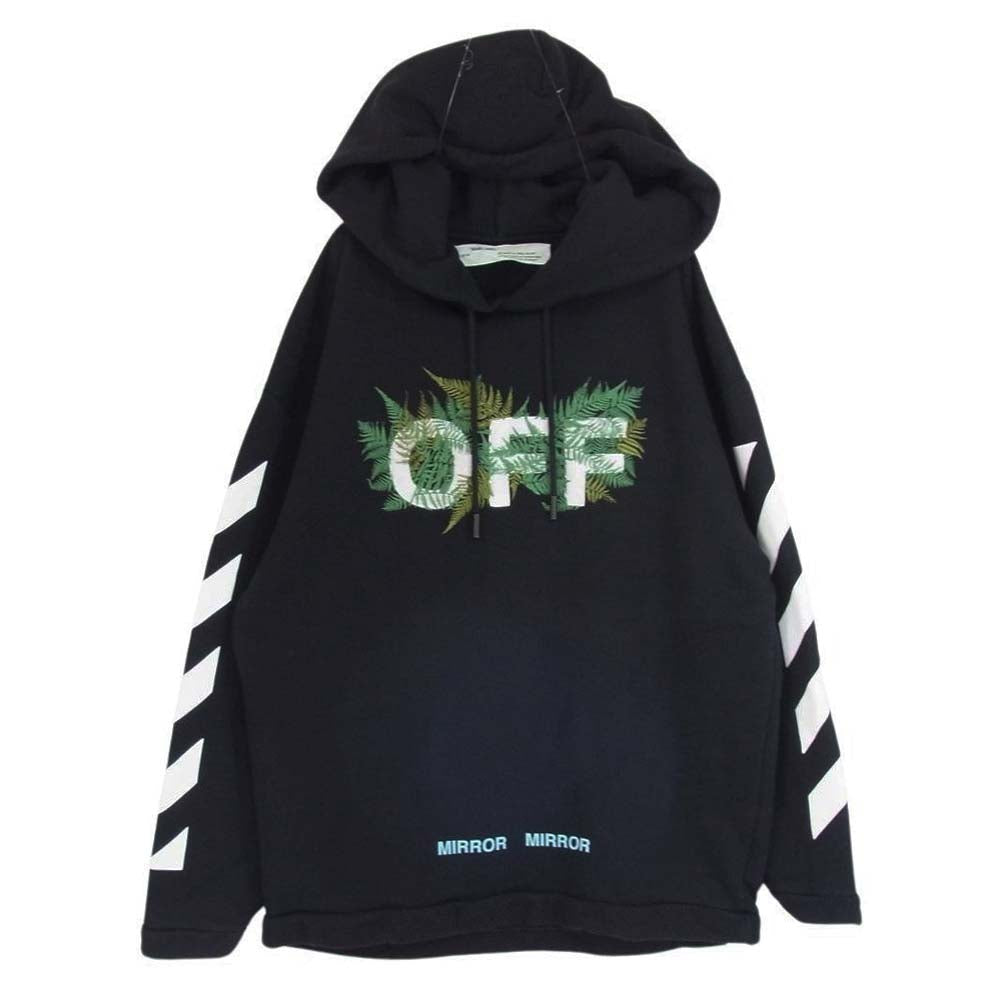 OFF-WHITE オフホワイト 17SS Fern embroidered リーフ刺繍 プルオーバー パーカー ブラック系 S【中古】