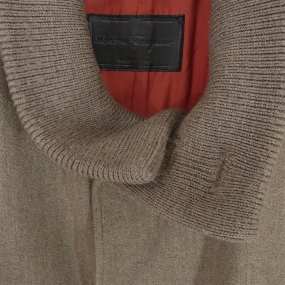 Salvatore Ferragamo サルヴァトーレフェラガモ K1734 裏地シルク ウールコート 襟袖リブ ブラウン系 48【中古】