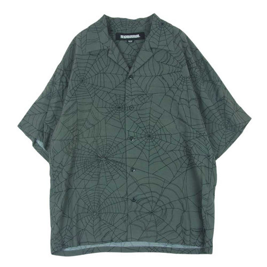 NEIGHBORHOOD ネイバーフッド 23SS 231TSNH-SHM08 SPIDERWEB HAWAIIAN SHIRT SS スパイダーウェブ レーヨンデシン オープンカラー ハワイアン シャツ 半袖 グレー系 M【中古】