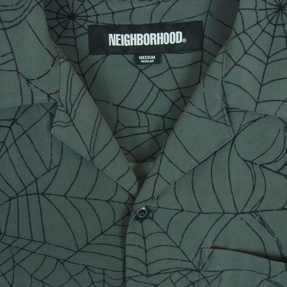 NEIGHBORHOOD ネイバーフッド 23SS 231TSNH-SHM08 SPIDERWEB HAWAIIAN SHIRT SS スパイダーウェブ レーヨンデシン オープンカラー ハワイアン シャツ 半袖 グレー系 M【中古】