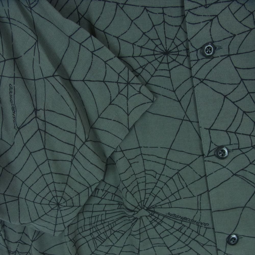 NEIGHBORHOOD ネイバーフッド 23SS 231TSNH-SHM08 SPIDERWEB HAWAIIAN SHIRT SS スパイダーウェブ レーヨンデシン オープンカラー ハワイアン シャツ 半袖 グレー系 M【中古】