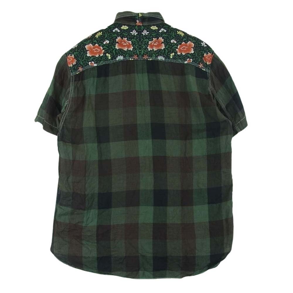 JUNYA WATANABE COMME des GARCONS MAN ジュンヤワタナベコムデギャルソンマン 22SS WI-B019 リネン 綿 チェック 花柄 半袖 シャツ カーキ系 グリーン系 M【中古】