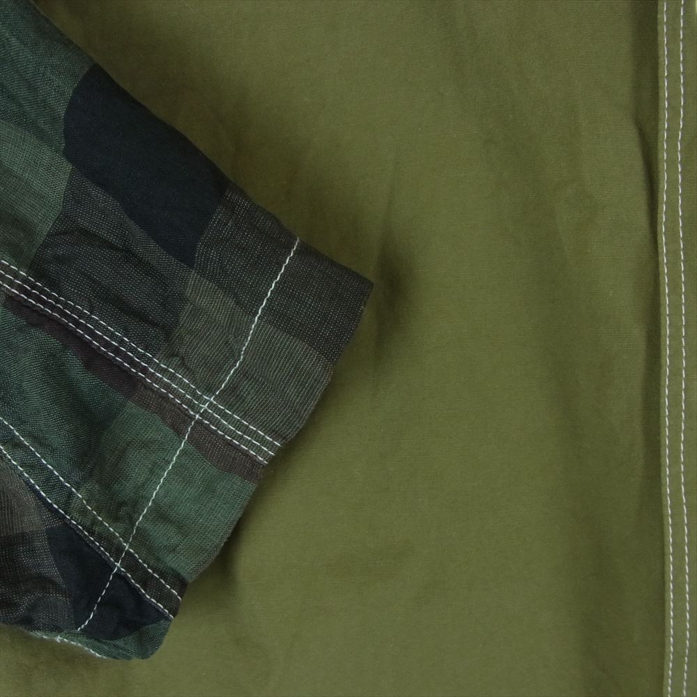 JUNYA WATANABE COMME des GARCONS MAN ジュンヤワタナベコムデギャルソンマン 22SS WI-B019 リネン 綿 チェック 花柄 半袖 シャツ カーキ系 グリーン系 M【中古】