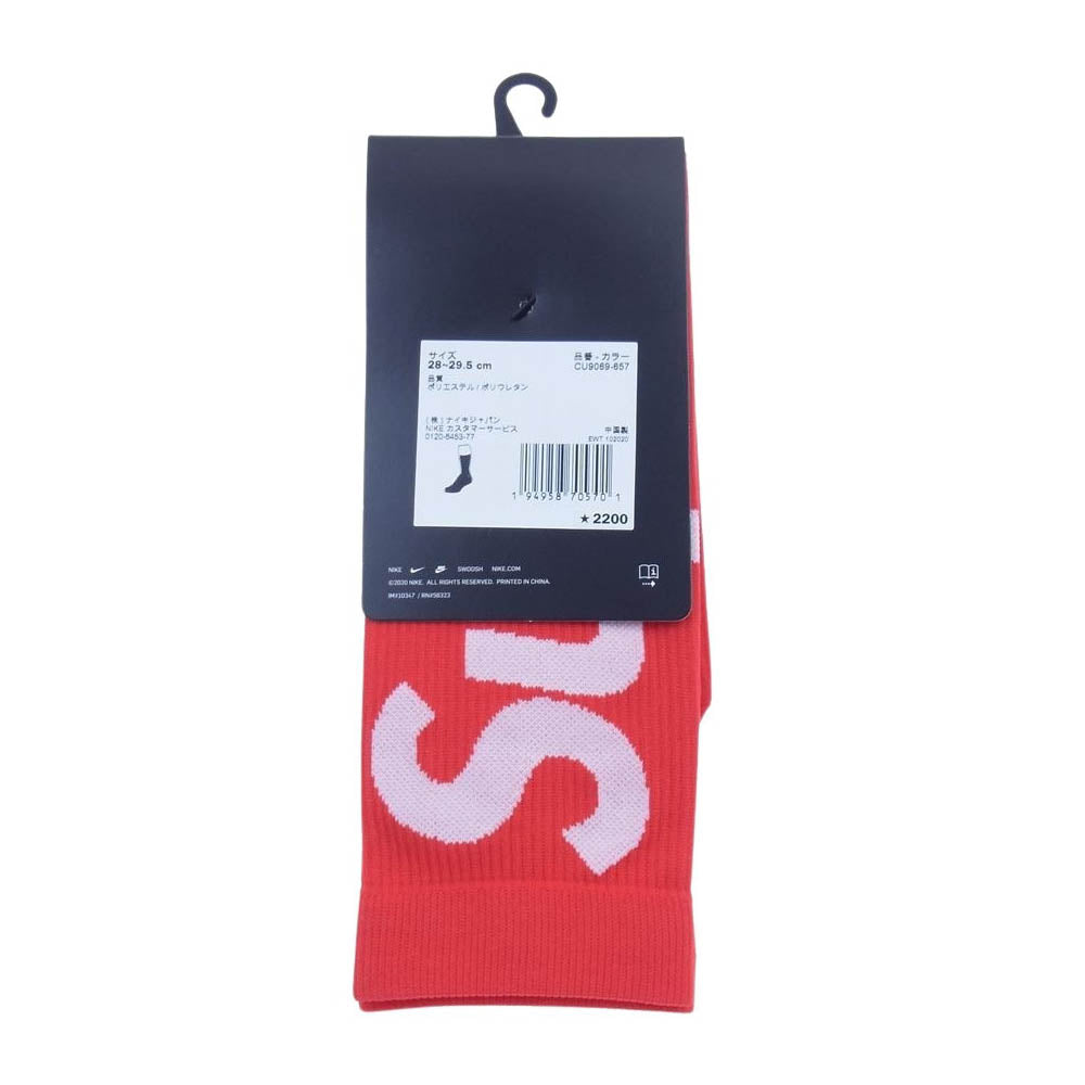 Supreme シュプリーム CU9069-657 × NIKE Lightweight Crew Socks ナイキ ロゴ ソックス 靴下 レッド系 28-29.5cm【新古品】【未使用】【中古】