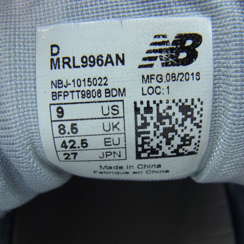 NEW BALANCE ニューバランス MRL996AN ローカットスニーカー ネイビー系 27cm【中古】