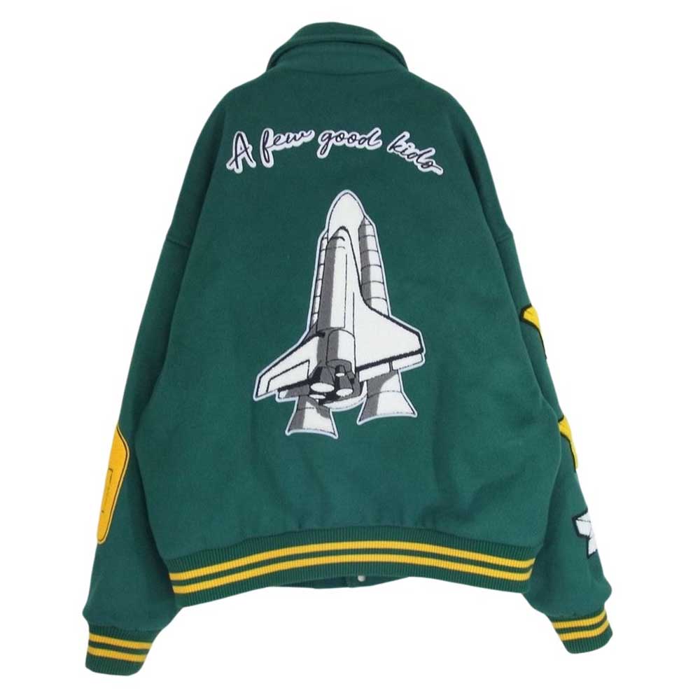 ア フュー グッド キッズ ROCKET COLLEGE JACKET ロケット カレッジ  スタジアム ジャンパー グリーン系 XL【中古】