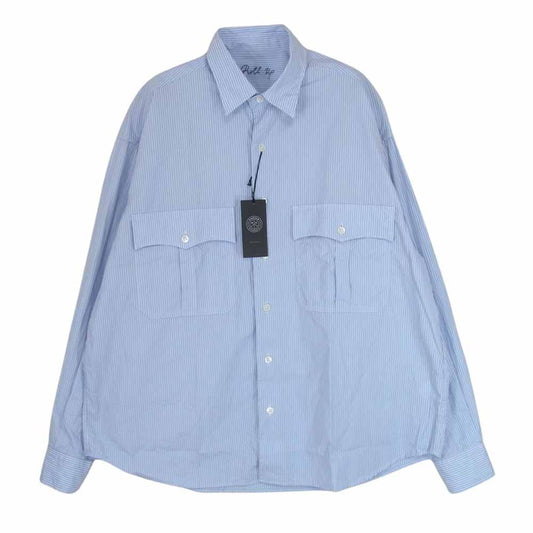 PORTER CLASSIC ポータークラシック 24SS PC-016-2212-0040-0012 ROLL UP STRIP SHIRT ロールアップ ストライプ 長袖 シャツ ブルー系 S【新古品】【未使用】【中古】