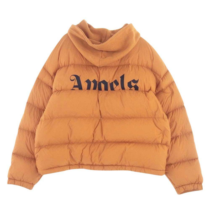 MONCLER モンクレール 21AW G209L8N00004 × PALM ANGELS パーム エンジェルス GENIUS 8 DOWN HOODIE ダウンフーディ ジーニアス 8 ワッペン付き バックロゴプリント スウェット パーカー ドッキング ダウン ジャケット  オレンジ系 L【中古】