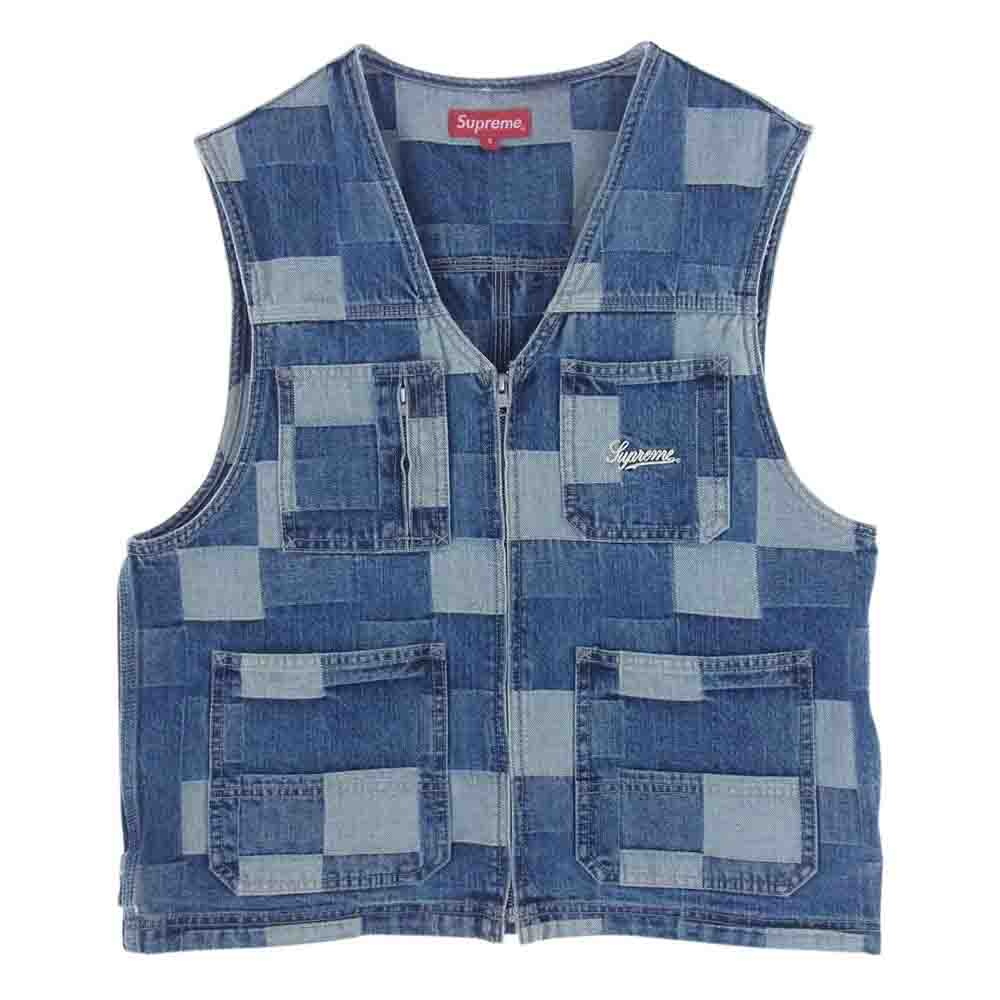 Supreme シュプリーム 21SS Patched Denim Vest パッチワーク デニム ジップアップ ベスト S【中古】