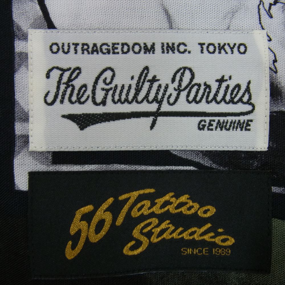 WACKO MARIA ワコマリア 22SS 56TS-WM-HI05 56 TATTOO STUDIO HAWAIIAN SHIRT S/S タトゥースタジオ スカル ハワイアン 半袖 シャツ カーキ系 S【美品】【中古】