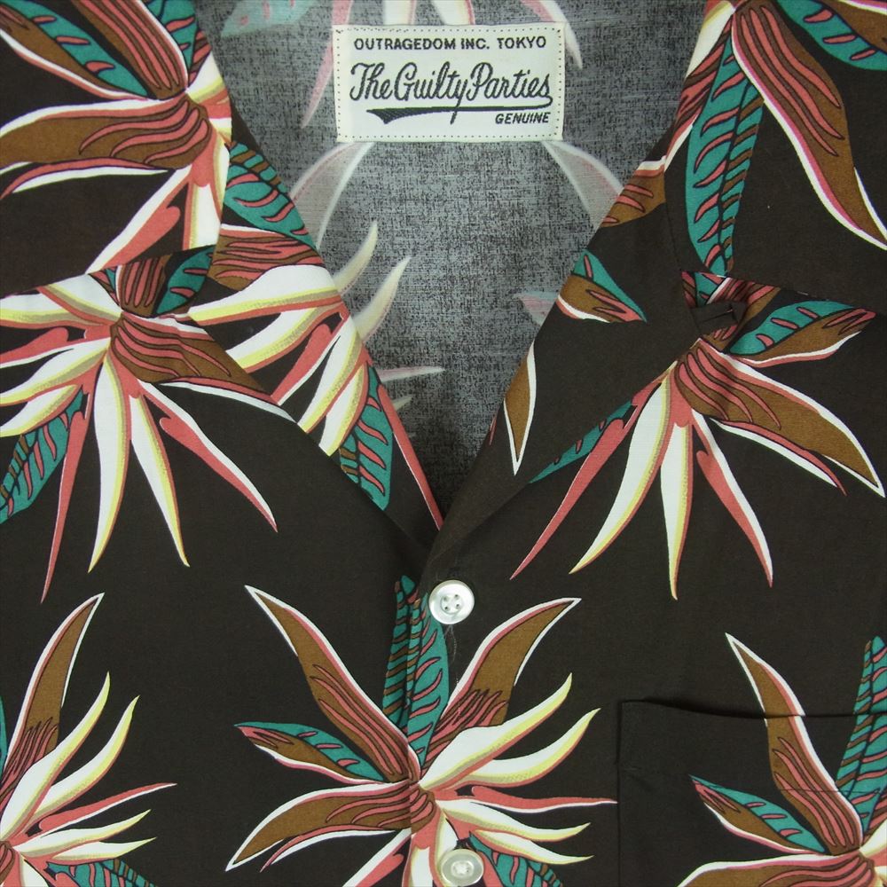 WACKO MARIA ワコマリア HAWAIIAN ハイビスカス レーヨン アロハ オープンカラー 半袖 ハワイアン シャツ ダークブラウン系 M【中古】