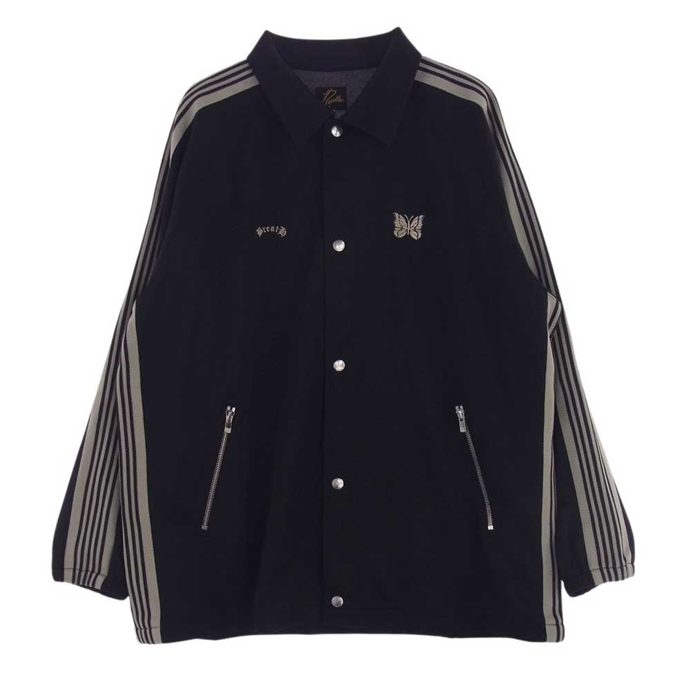 Needles ニードルス MR494 × BREATH ブレス COACH TRACK JACKET コーチ トラック ジャケット サイドライン ロゴ刺繍 ジャージ ブラック系 L【中古】