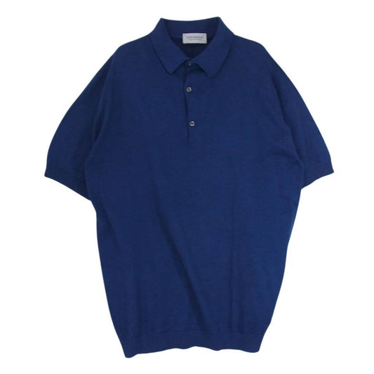 JOHN SMEDLEY ジョンスメドレー 英国製 コットン ニット ポロシャツ ネイビー系 L【中古】