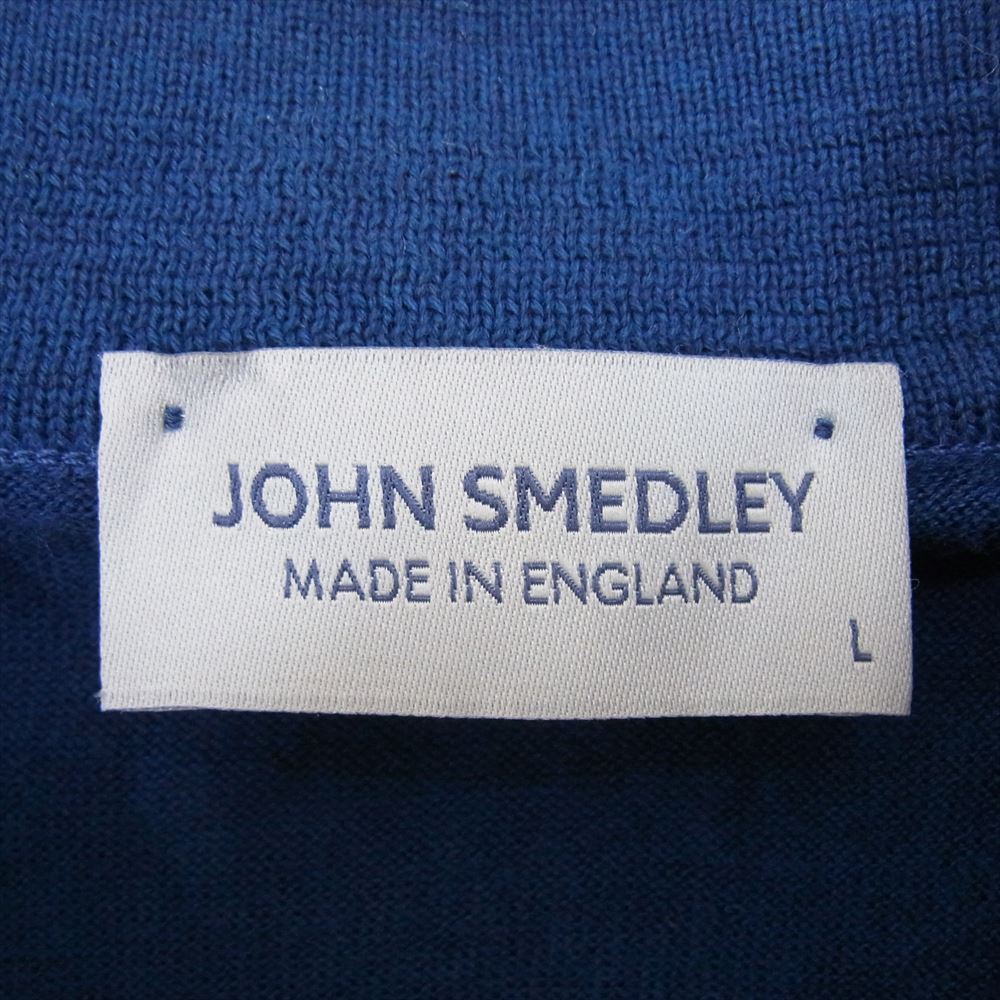 JOHN SMEDLEY ジョンスメドレー 英国製 コットン ニット ポロシャツ ネイビー系 L【中古】