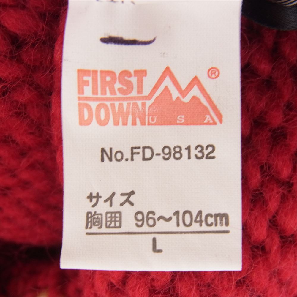 ファーストダウン  総柄 ジップアップ カウチンニット セーター カーディガン レッド系 L【中古】