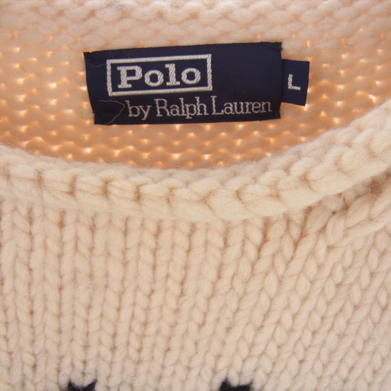 POLO RALPH LAUREN ポロ・ラルフローレン 雪柄 スノーフレーク ヘビー ウール ニット セーター ホワイト系 ブルー系 ブラック系 L【中古】