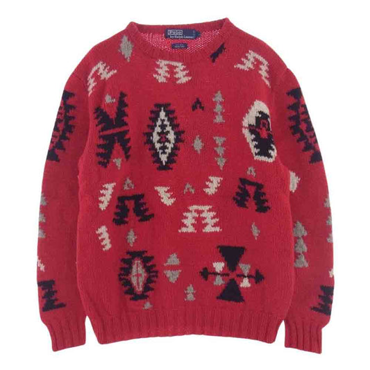 POLO RALPH LAUREN ポロ・ラルフローレン HAND KNIT ハンドニット ウール ニット セーター レッド レッド系 L【中古】
