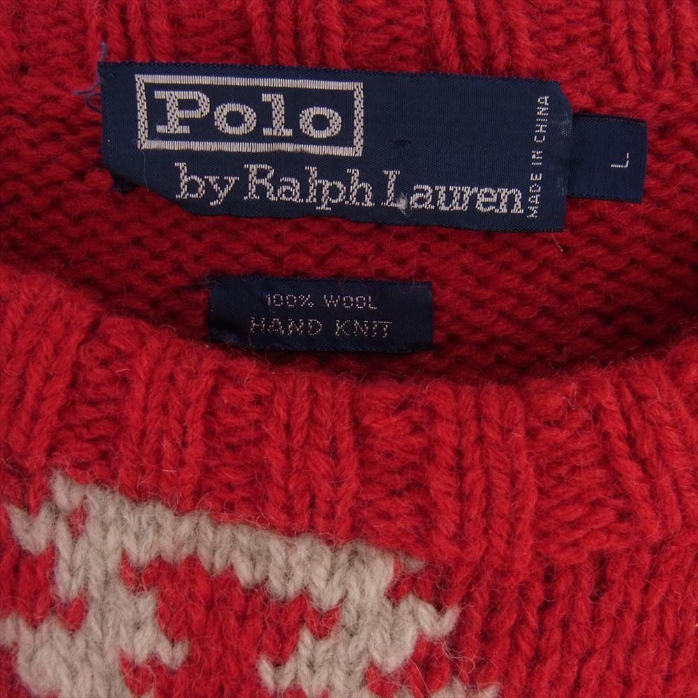POLO RALPH LAUREN ポロ・ラルフローレン HAND KNIT ハンドニット ウール ニット セーター レッド レッド系 L【中古】