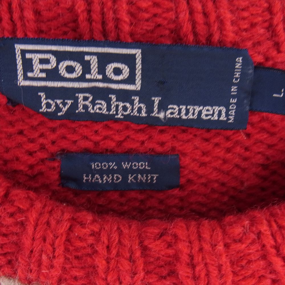 POLO RALPH LAUREN ポロ・ラルフローレン HAND KNIT ハンドニット ウール ニット セーター レッド レッド系 L【中古】