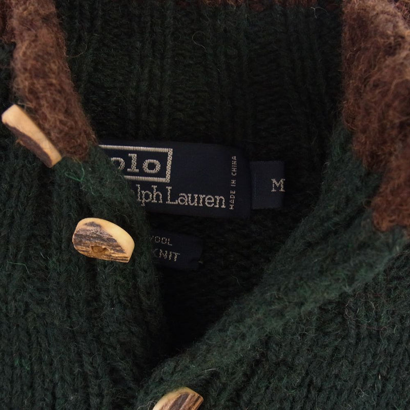 POLO RALPH LAUREN ポロ・ラルフローレン HAND KNIT ハンドニット SKI スキー柄 ウール ニット カーディガン グリーン系 M【中古】