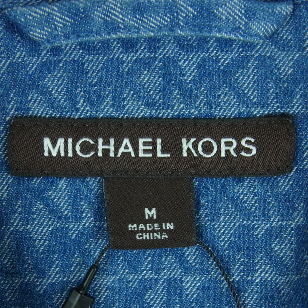Michael Kors マイケルコース MKシグネチャー ロゴ総柄 オープンカラー デニム 半袖 シャツ インディゴブルー系 M【新古品】【未使用】【中古】