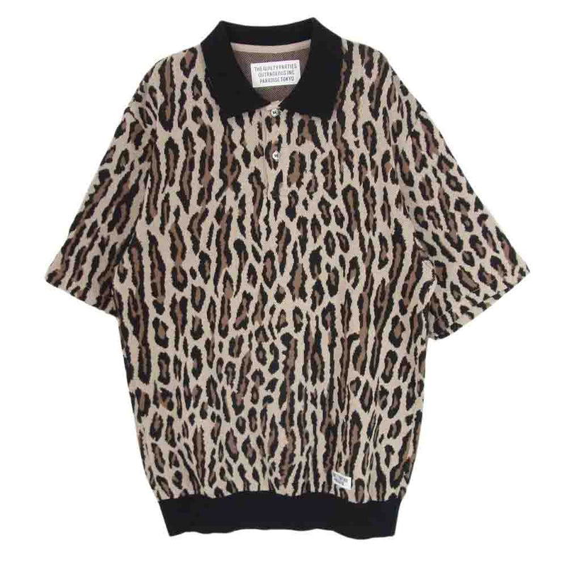 WACKO MARIA ワコマリア 22SS LEOPARD KNIT JAQUARD POLO SHIRT レオパード柄 ジャガード ニット ポロシャツ ブラウン系 S【中古】