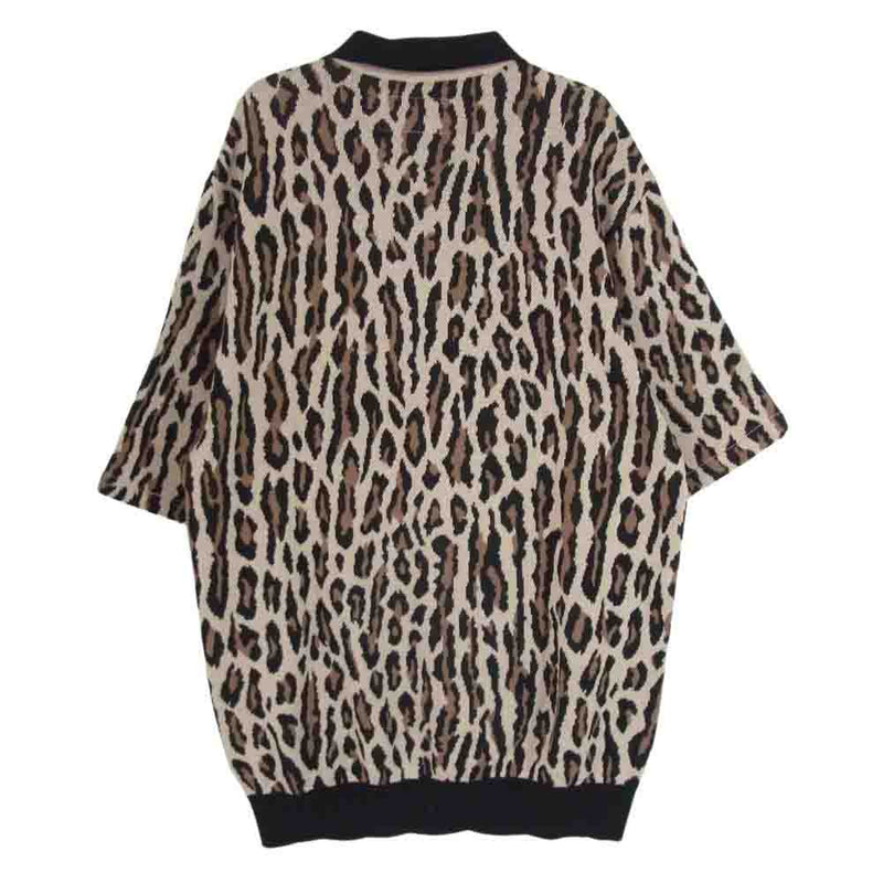 WACKO MARIA ワコマリア 22SS LEOPARD KNIT JAQUARD POLO SHIRT レオパード柄 ジャガード ニット ポロシャツ ブラウン系 S【中古】