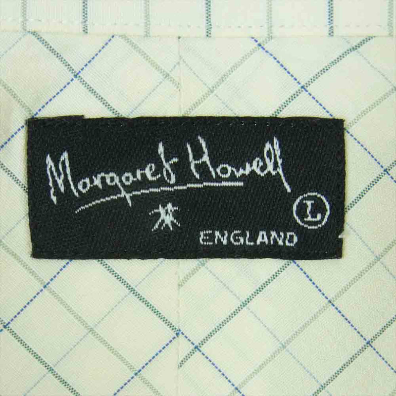 MARGARET HOWELL マーガレットハウエル MHM0811 ボタンダウン チェック 長袖 シャツ オフホワイト系 ブルー系 L【中古】