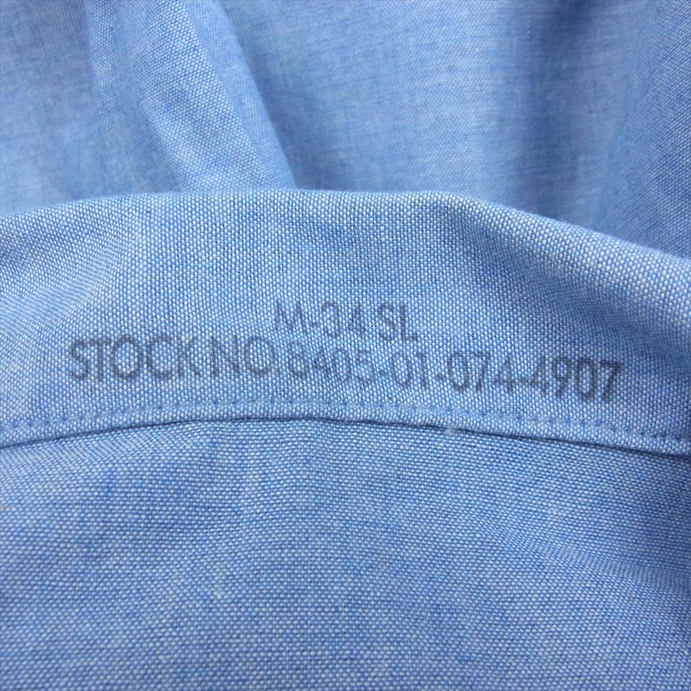 米軍 8405-01-074-4907 ミリタリー シャンブレー 長袖 シャツ  ブルー系 M【中古】
