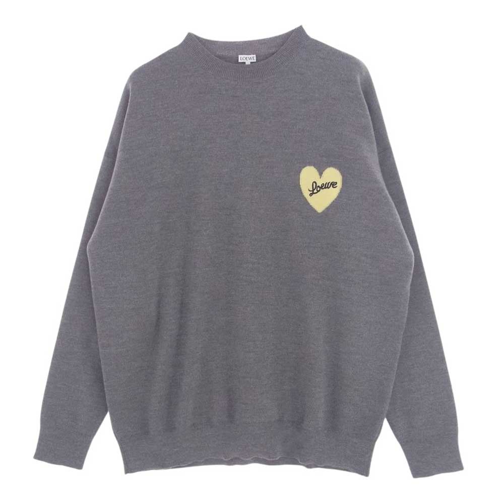 LOEWE ロエベ 23AW ハート クルーネック ニット トレーナー セーター グレー系 M【美品】【中古】