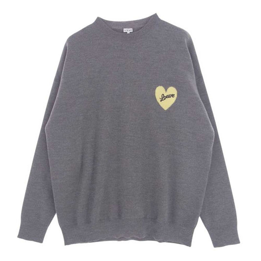 LOEWE ロエベ 23AW ハート クルーネック ニット トレーナー セーター グレー系 M【美品】【中古】