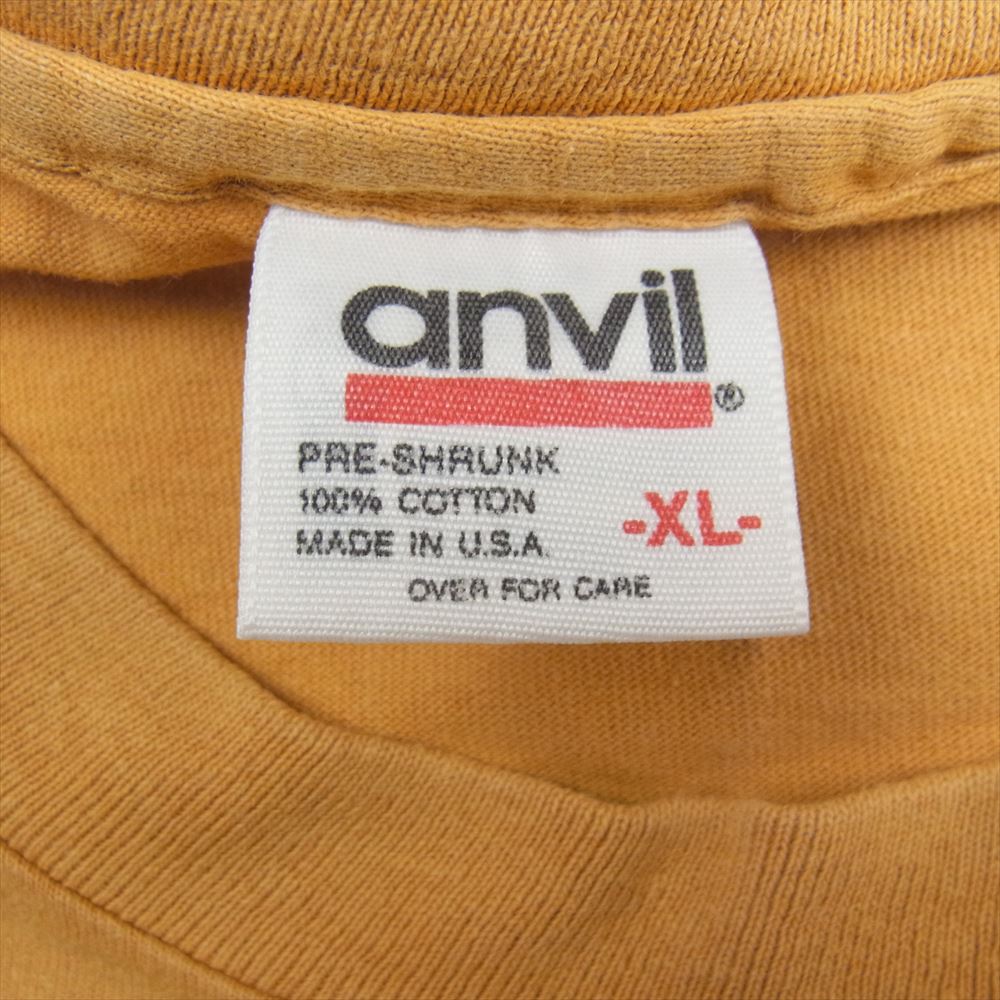 ヴィンテージ 90s USA製 ヴィンテージ anvil タグ シングルステッチ プリント 半袖 Tシャツ イエロー系 XL【中古】