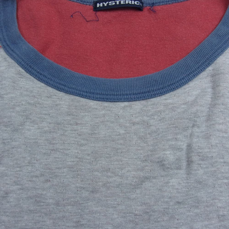 HYSTERIC GLAMOUR ヒステリックグラマー HG ロゴ 半袖 リンガー Tシャツ グレー系 F【中古】