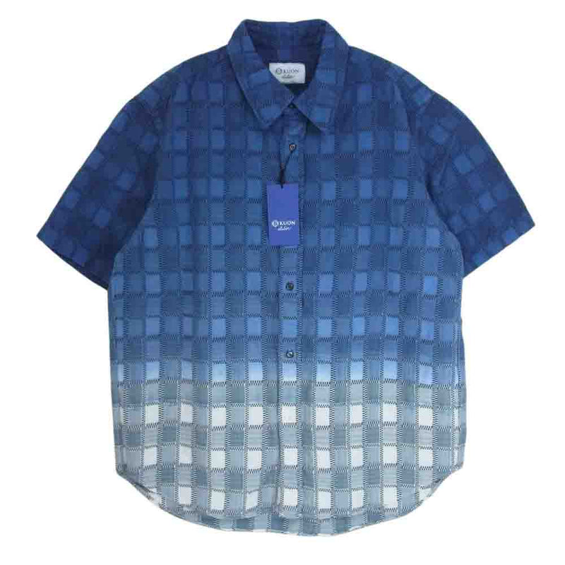 クオン 252SH023200 fabric ファブリック別注 Yoshino Plaid S/S Shirts 吉野格子 グラデーションダイ ショートスリーブ 半袖 シャツ ネイビー系 M【新古品】【未使用】【中古】