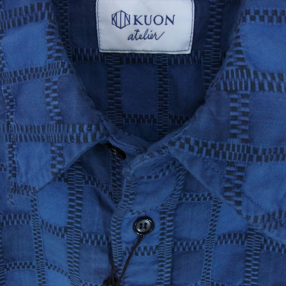 クオン 252SH023200 fabric ファブリック別注 Yoshino Plaid S/S Shirts 吉野格子 グラデーションダイ ショートスリーブ 半袖 シャツ ネイビー系 M【新古品】【未使用】【中古】