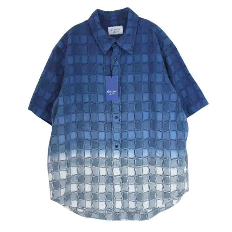 クオン 252SH023200 fabric ファブリック別注 Yoshino Plaid S/S Shirts 吉野格子 グラデーションダイ ショートスリーブ 半袖 シャツ ネイビー系 M【新古品】【未使用】【中古】